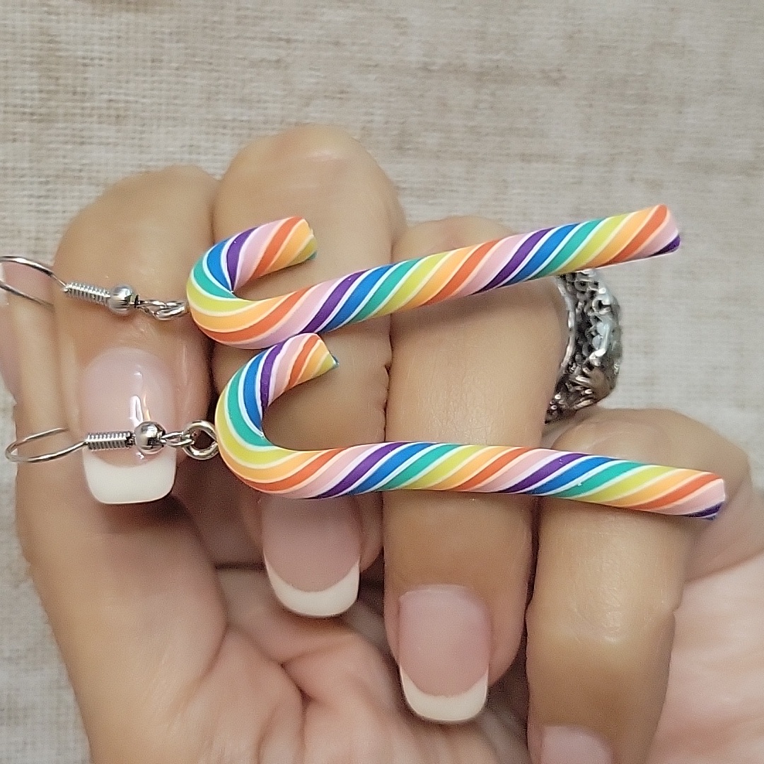 Rainbow Candy Cane Earrings